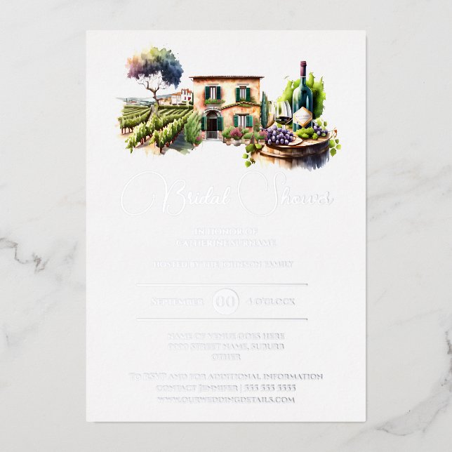 Real foil rustic winery landscape bridal shower foil invitation (Front)
