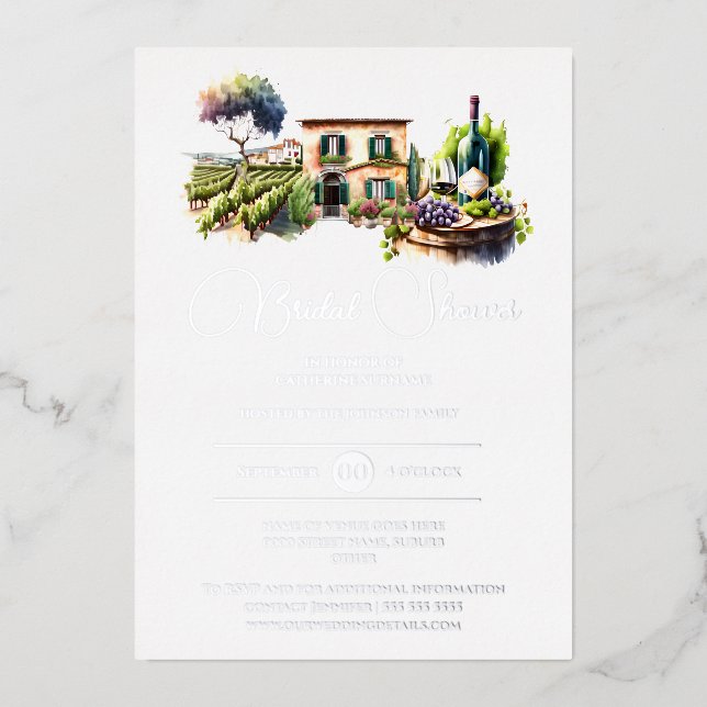 Real foil rustic winery landscape bridal shower invitation (Front)