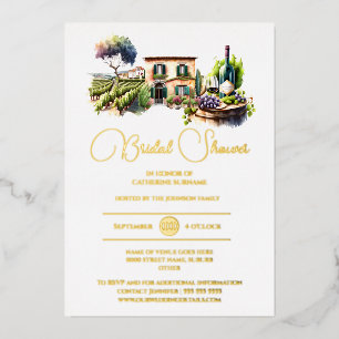 Real foil rustic winery landscape gold bridal foil invitation