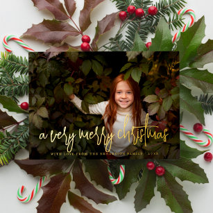 Real Foil Script & Stars Christmas Holiday Photo