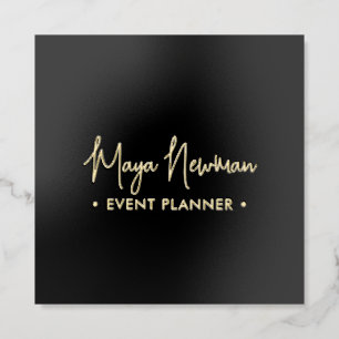 REAL FOIL SIGNATURE Modern Minimal black QR Code Business Cards