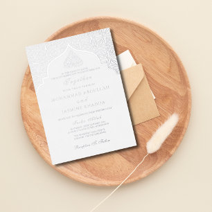 Real foil Silver Masjid Wording Muslim Wedding Invitation