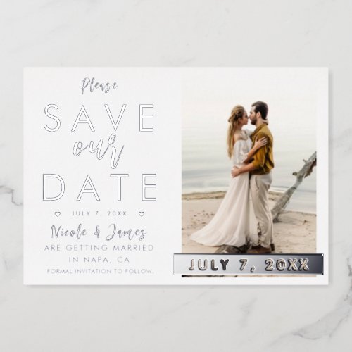 Real Foil Silver Save The Date Photo Engagement Foil Invitation