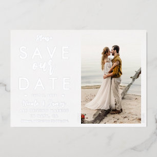 Real Foil Silver Save The Date Photo Engagement Invitation