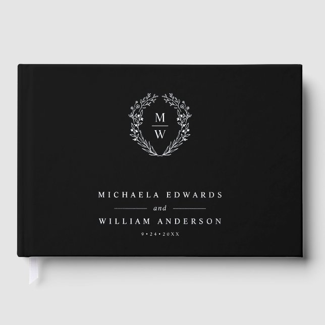 REAL FOIL Simple Elegant Botanical Wreath Wedding Guest Book (Front)