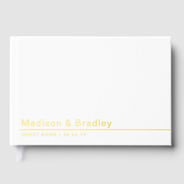 Real Foil Simple Modern Gold Script Wedding Foil Guest Book (Front)