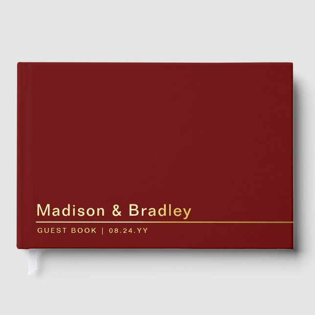 Real Foil Simple Modern Gold Script Wedding Guest Book (Front)