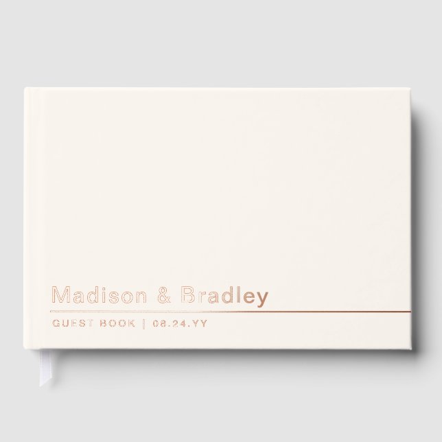 Real Foil Simple Modern Rose Gold Script Wedding Guest Book (Front)
