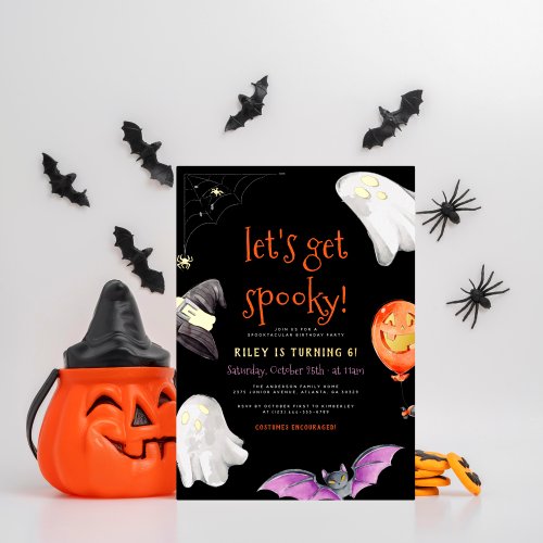 Real Foil  Spooky Halloween Black Birthday Party Foil Invitation Postcard