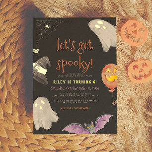 Real Foil   Spooky Halloween Black Birthday Party Invitation Postcard