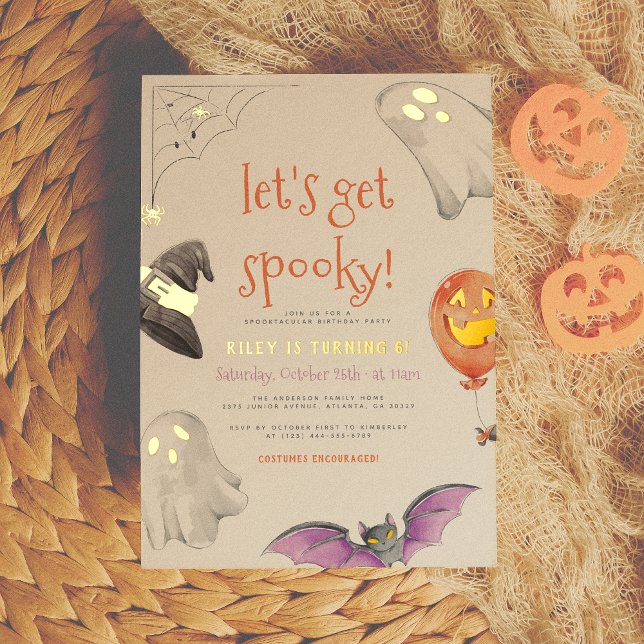 Real Foil | Spooky Halloween Ghost Birthday Party Invitation Postcard (Creator Uploaded)