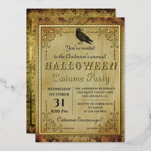 Real Foil Spooky Vintage Gothic Halloween Party Foil Invitation