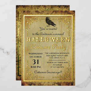 Real Foil Spooky Vintage Gothic Halloween Party Invitation