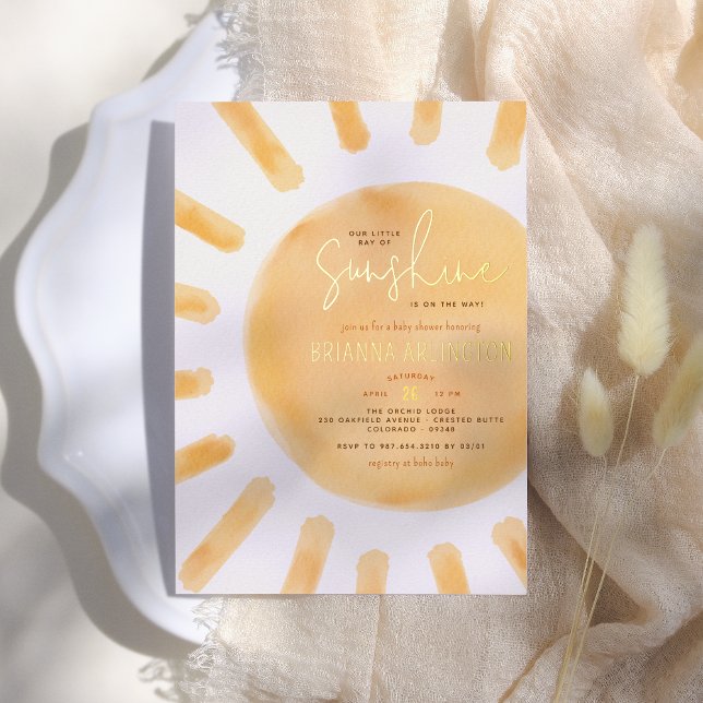 Real Foil Sunshine Boho Gender Neutral Baby Shower Foil Invitation (Creator Uploaded)