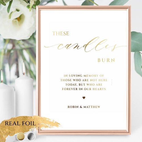 Real Foil This Candle Burns In Memory Wedding Sign