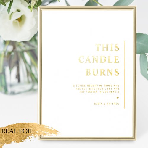 Real Foil This Candle Burns Minimal Wedding Sign