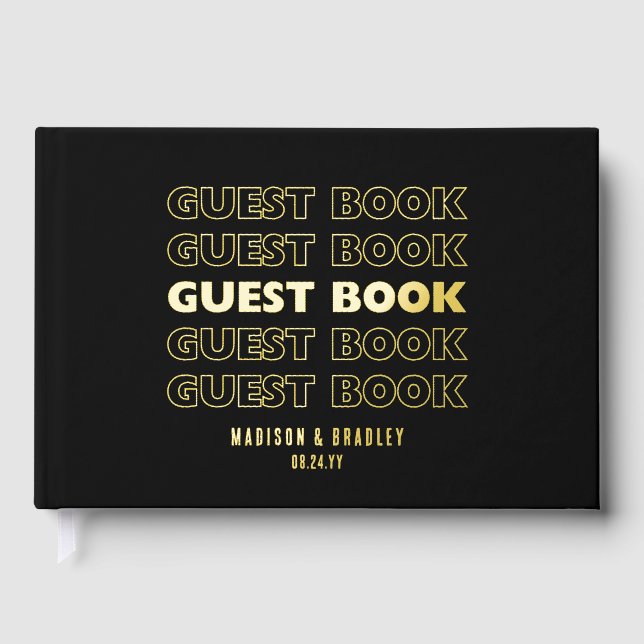 Real Foil Trendy Modern Typography Wedding Guest Book (Front)