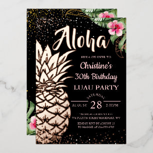 Real Foil Tropical Floral Pineapple Rose Gold  Invitation