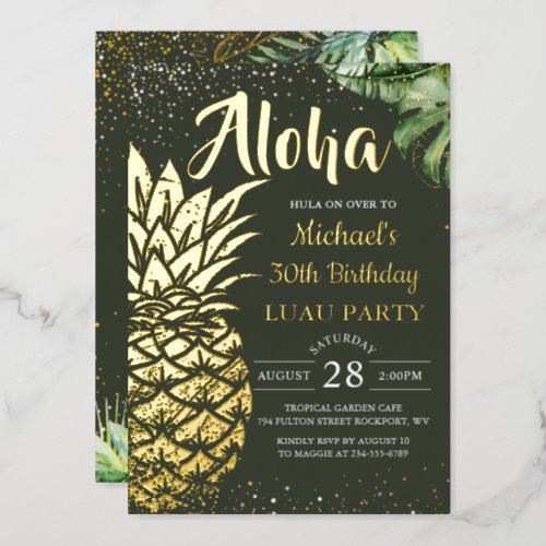 Real Foil Tropical Pineapple  Luau Beach Party Foil Invitation