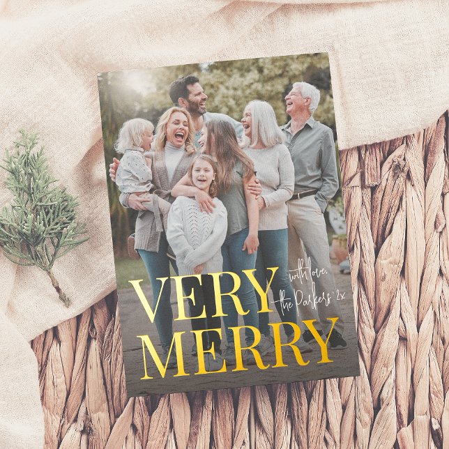 Real Foil | Very Merry Family Photo Christmas  Foil Holiday Card (Creator Uploaded)