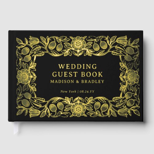 Real Foil Vintage Floral Black Gold Wedding Foil Guest Book