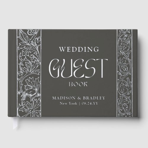 Real Foil Vintage Floral Black Olive Wedding Foil Guest Book