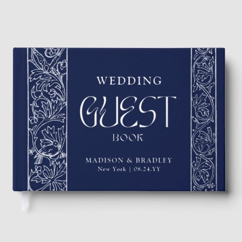 Real Foil Vintage Floral Blue Silver Wedding Foil Guest Book