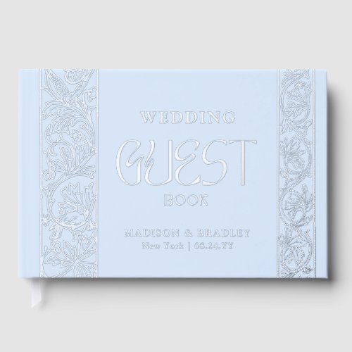 Real Foil Vintage Floral Blue Wedding Foil Guest Book