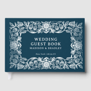 Real Foil Vintage Floral Blue Wedding Foil Guest Book