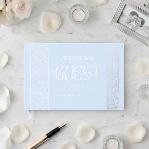 Real Foil Vintage Floral Blue Wedding Guest Book