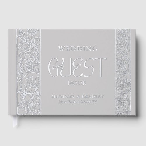 Real Foil Vintage Floral Gray Grey Wedding Foil Guest Book