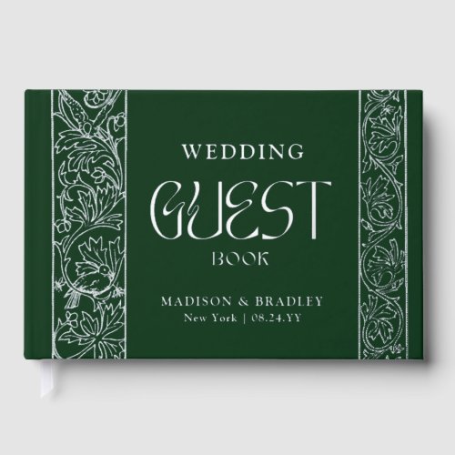 Real Foil Vintage Floral Green Silver Wedding Foil Guest Book