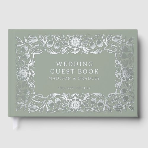 Real Foil Vintage Floral Green Wedding Foil Guest Book