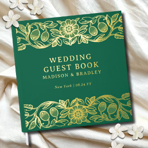 Real Foil Vintage Floral Green Wedding Foil Guest Book