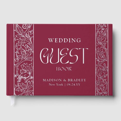 Real Foil Vintage Floral Maroon Wedding Foil Guest Book