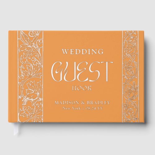 Real Foil Vintage Floral Orange Silver Wedding Foil Guest Book