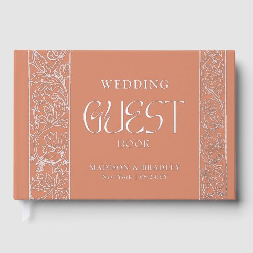 Real Foil Vintage Floral Orange Wedding Foil Guest Book