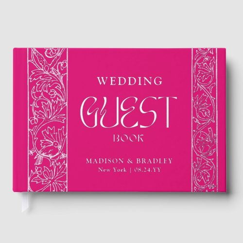 Real Foil Vintage Floral Pink Silver Wedding Foil Guest Book