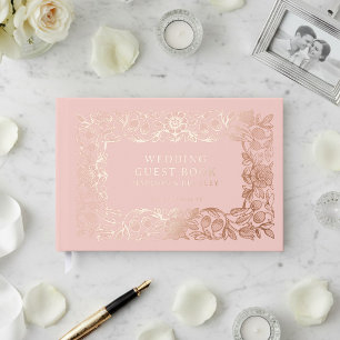Real Foil Vintage Floral Pink Wedding Guest Book