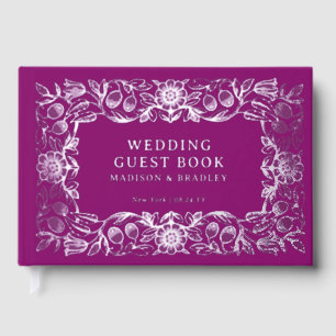 Real Foil Vintage Floral Purple Silver Wedding Foil Guest Book