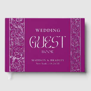 Real Foil Vintage Floral Purple Silver Wedding Foil Guest Book
