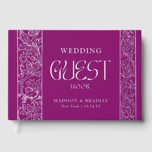 Real Foil Vintage Floral Purple Silver Wedding Foil Guest Book