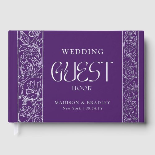 Real Foil Vintage Floral Purple Wedding Foil Guest Book