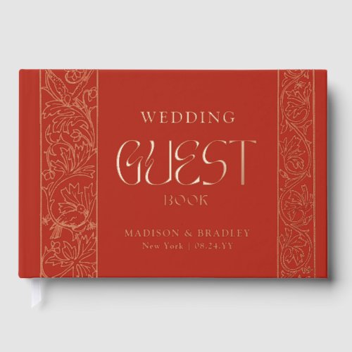 Real Foil Vintage Floral Red Wedding Foil Guest Book