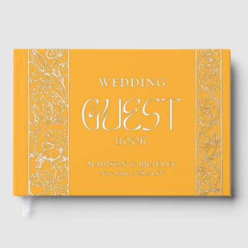 Real Foil Vintage Floral Yellow Silver Wedding Foil Guest Book