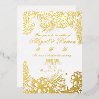 real foil wedding invitation with winter elements foil invitation