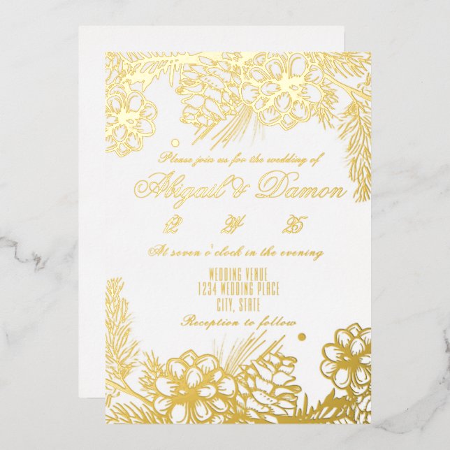 real foil wedding invitation with winter elements foil invitation (Front/Back)