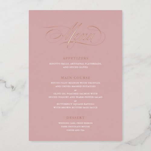 Real Foil Wedding Menu Classic Script Calligraphy