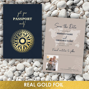 Real Foil Wedding Passport Compass Save the Date Invitation