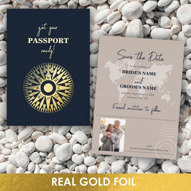 Real Foil Wedding Passport Compass Save the Date Invitation (Real Foil Wedding Passport Compass Save the Date Foil Invitation)
